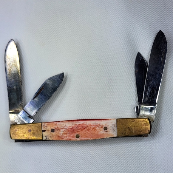 4 Blade Multifunctional Pocket Knife with Gold and Orange Handle - Picture 2 of 14